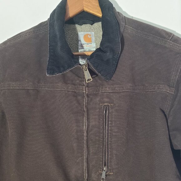 Vintage 90s Carhartt Sherpa Lined Brown Canvas Women's Medium Full Zip Jacket - Picture 4 of 7